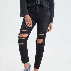 American Eagle Black Distressed Mom Jeans